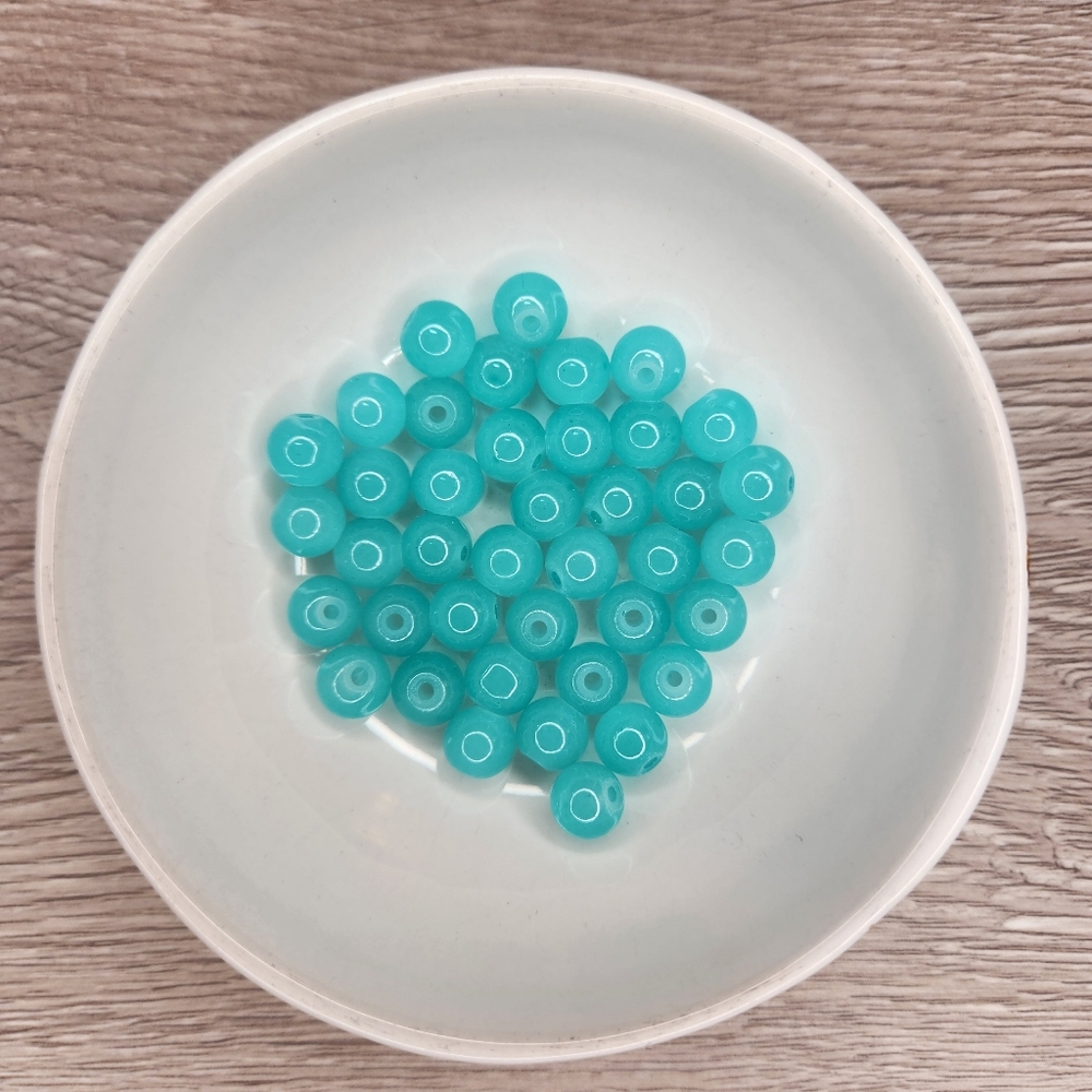 Teal Blue Glass Beads 8mm Round 40 Bead Count #67